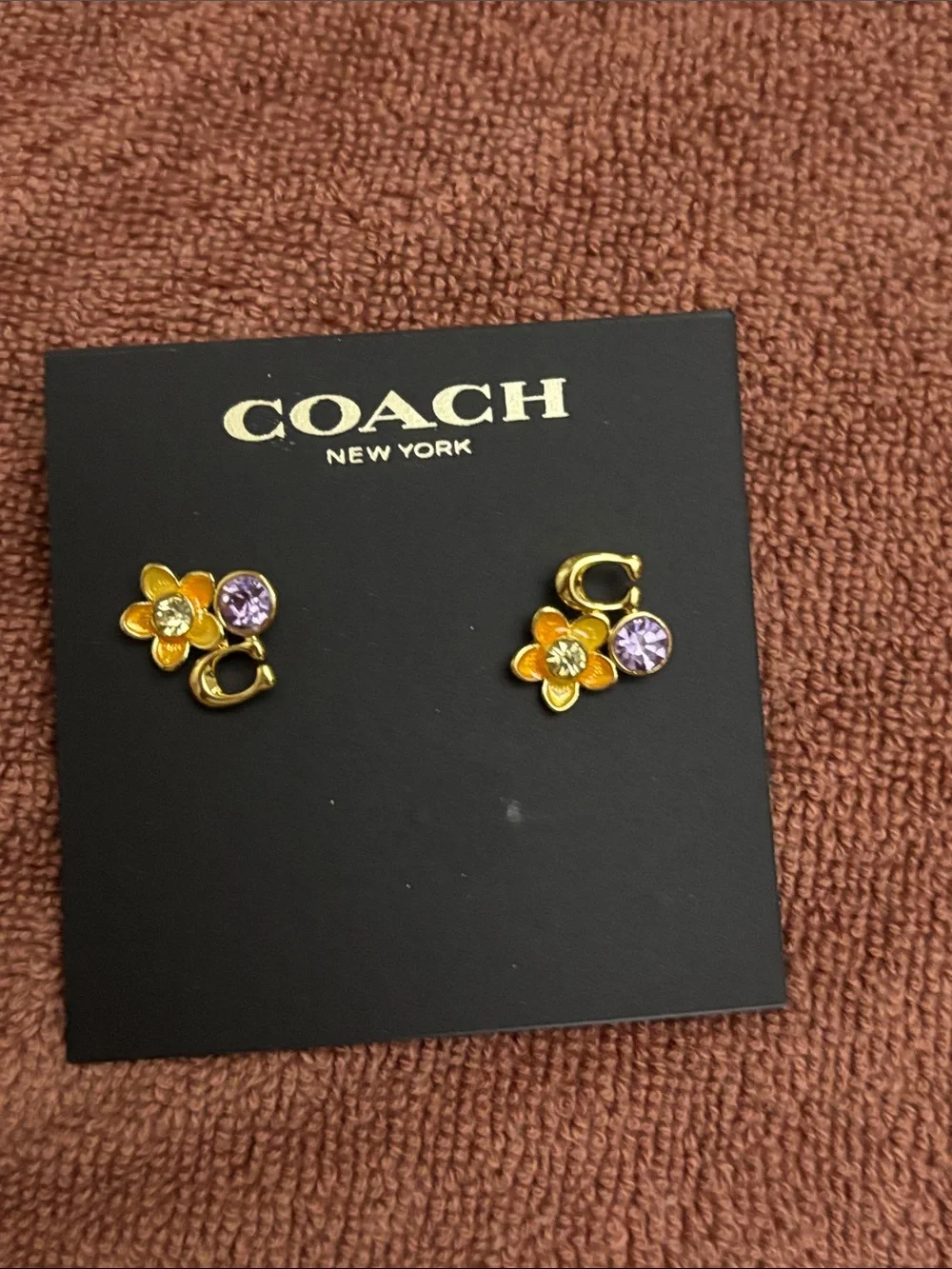 Coach Orange Flower & Purple Crystal Stud Earrings - Picture 3 of 3